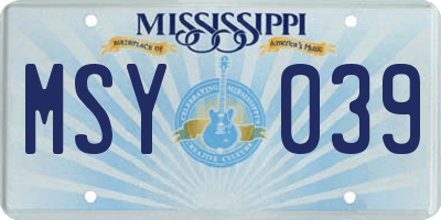 MS license plate MSY039