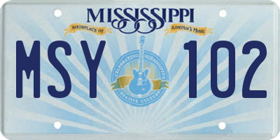 MS license plate MSY102