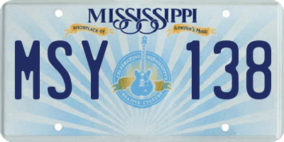 MS license plate MSY138