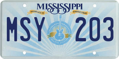 MS license plate MSY203