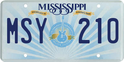 MS license plate MSY210