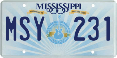 MS license plate MSY231
