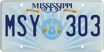 MS license plate MSY303
