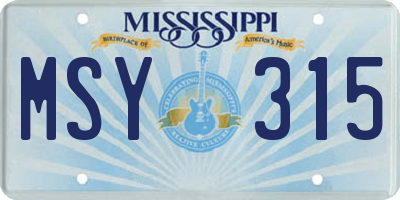MS license plate MSY315