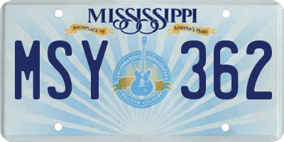 MS license plate MSY362