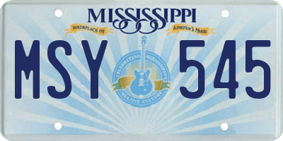 MS license plate MSY545