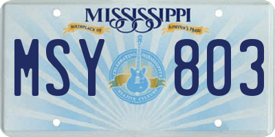 MS license plate MSY803
