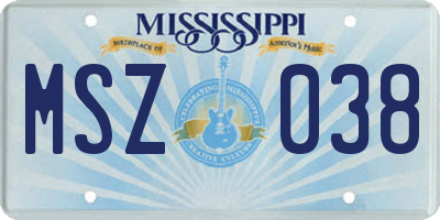 MS license plate MSZ038