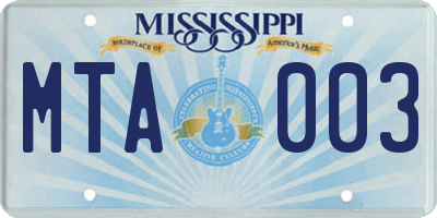 MS license plate MTA003