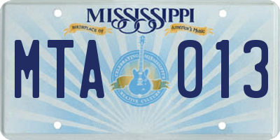 MS license plate MTA013