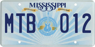 MS license plate MTB012