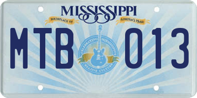 MS license plate MTB013
