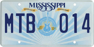 MS license plate MTB014