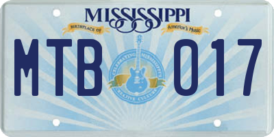 MS license plate MTB017