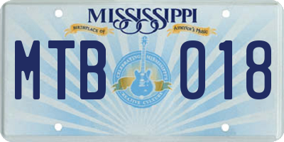 MS license plate MTB018