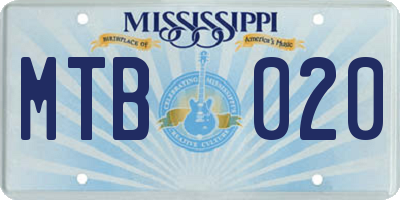 MS license plate MTB020