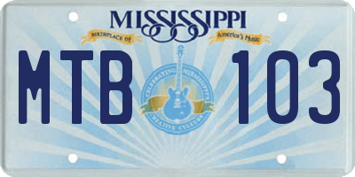 MS license plate MTB103