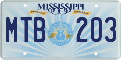 MS license plate MTB203