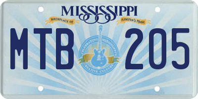 MS license plate MTB205