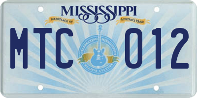 MS license plate MTC012