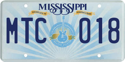 MS license plate MTC018
