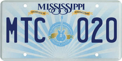 MS license plate MTC020