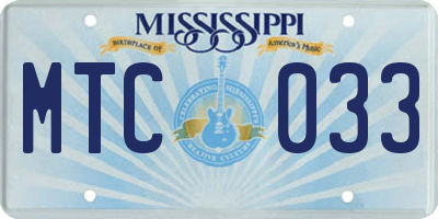 MS license plate MTC033