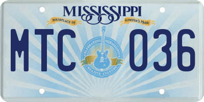 MS license plate MTC036