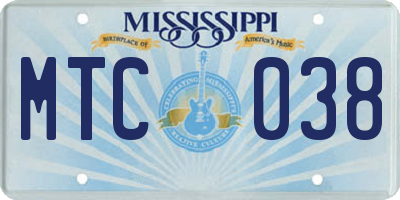 MS license plate MTC038