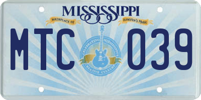 MS license plate MTC039