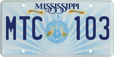 MS license plate MTC103