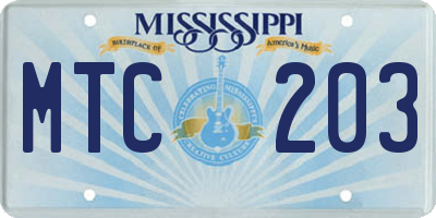 MS license plate MTC203