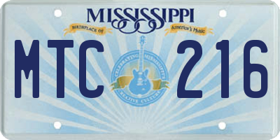 MS license plate MTC216