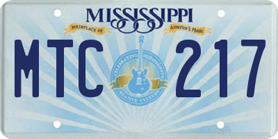 MS license plate MTC217