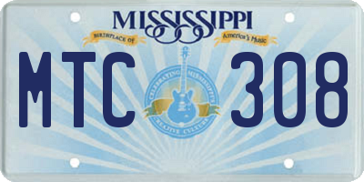 MS license plate MTC308