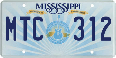 MS license plate MTC312