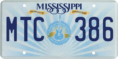 MS license plate MTC386