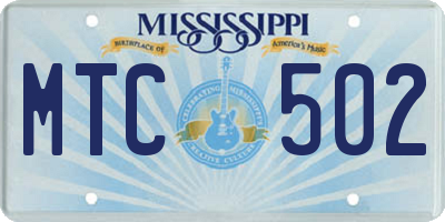 MS license plate MTC502