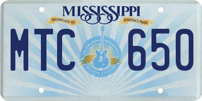 MS license plate MTC650