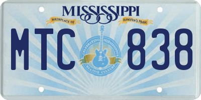 MS license plate MTC838