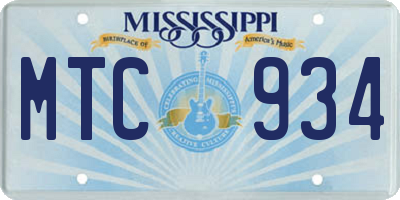 MS license plate MTC934
