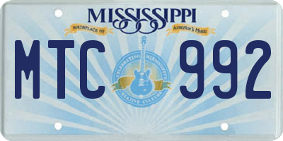 MS license plate MTC992