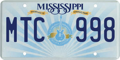 MS license plate MTC998