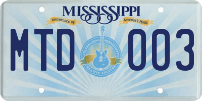 MS license plate MTD003
