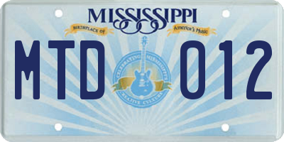 MS license plate MTD012