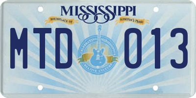 MS license plate MTD013