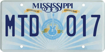 MS license plate MTD017