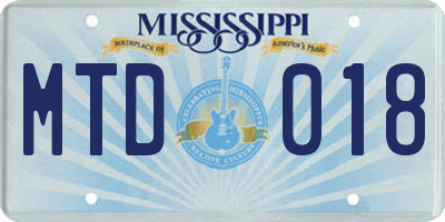 MS license plate MTD018