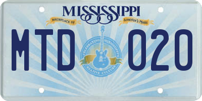 MS license plate MTD020