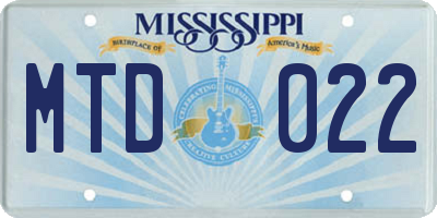 MS license plate MTD022